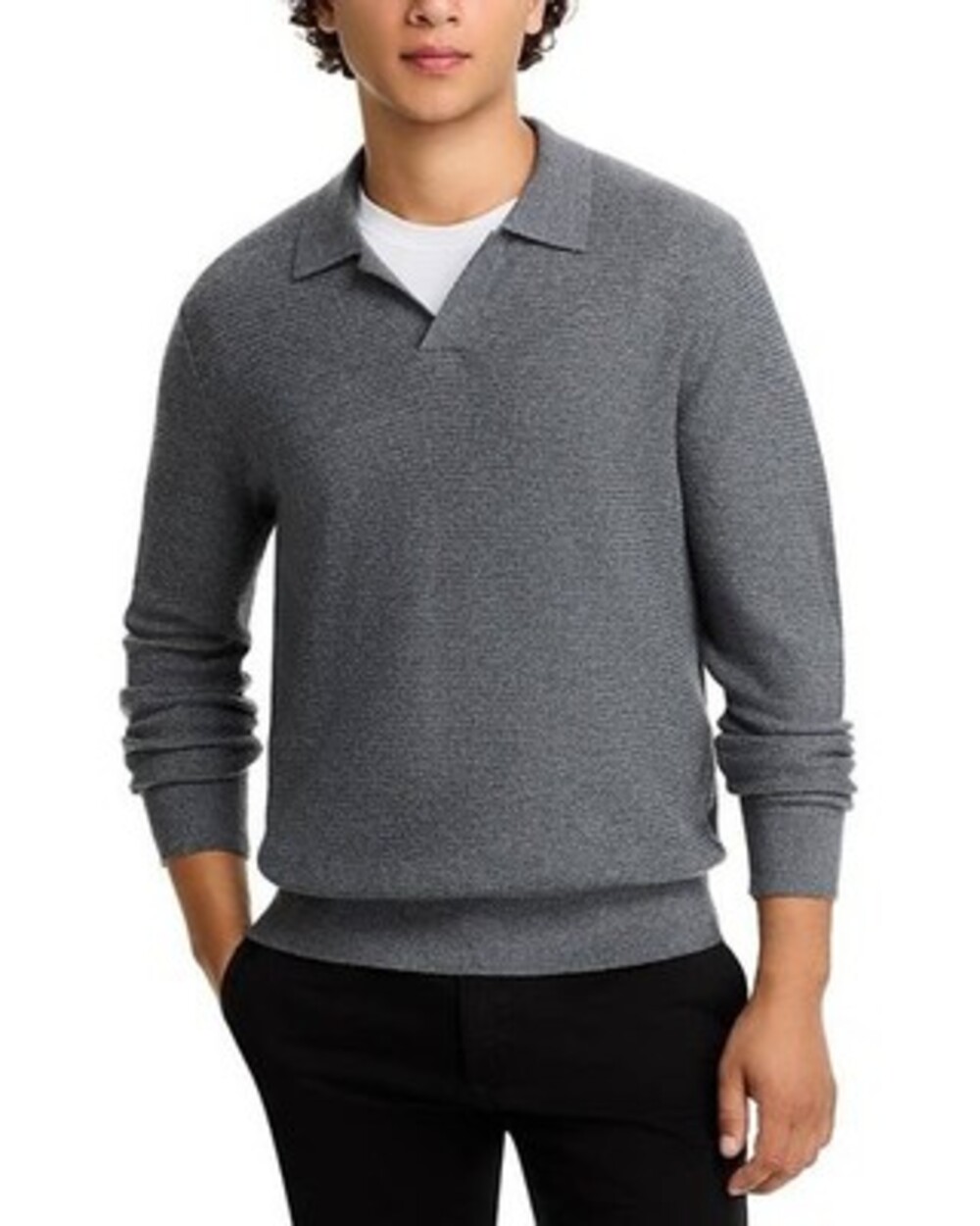 Vince Merino Wool Johnny-Collar Sweater Men's M Medium Heather Grey Long Sleeve